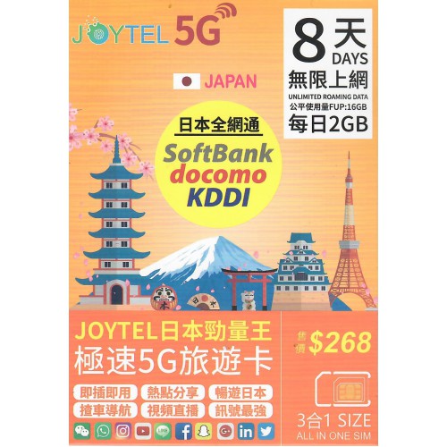 JOYTEL 4/5G日本 8天16GB 全網通上網卡